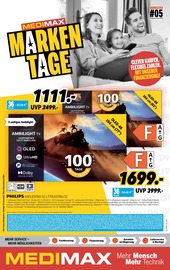Flachbildfernseher im MEDIMAX Prospekt in Lutherstadt Wittenberg Aktueller MEDIMAX Prospekt mit Flachbildfernseher, "MARKENTAGE!", Seite 1