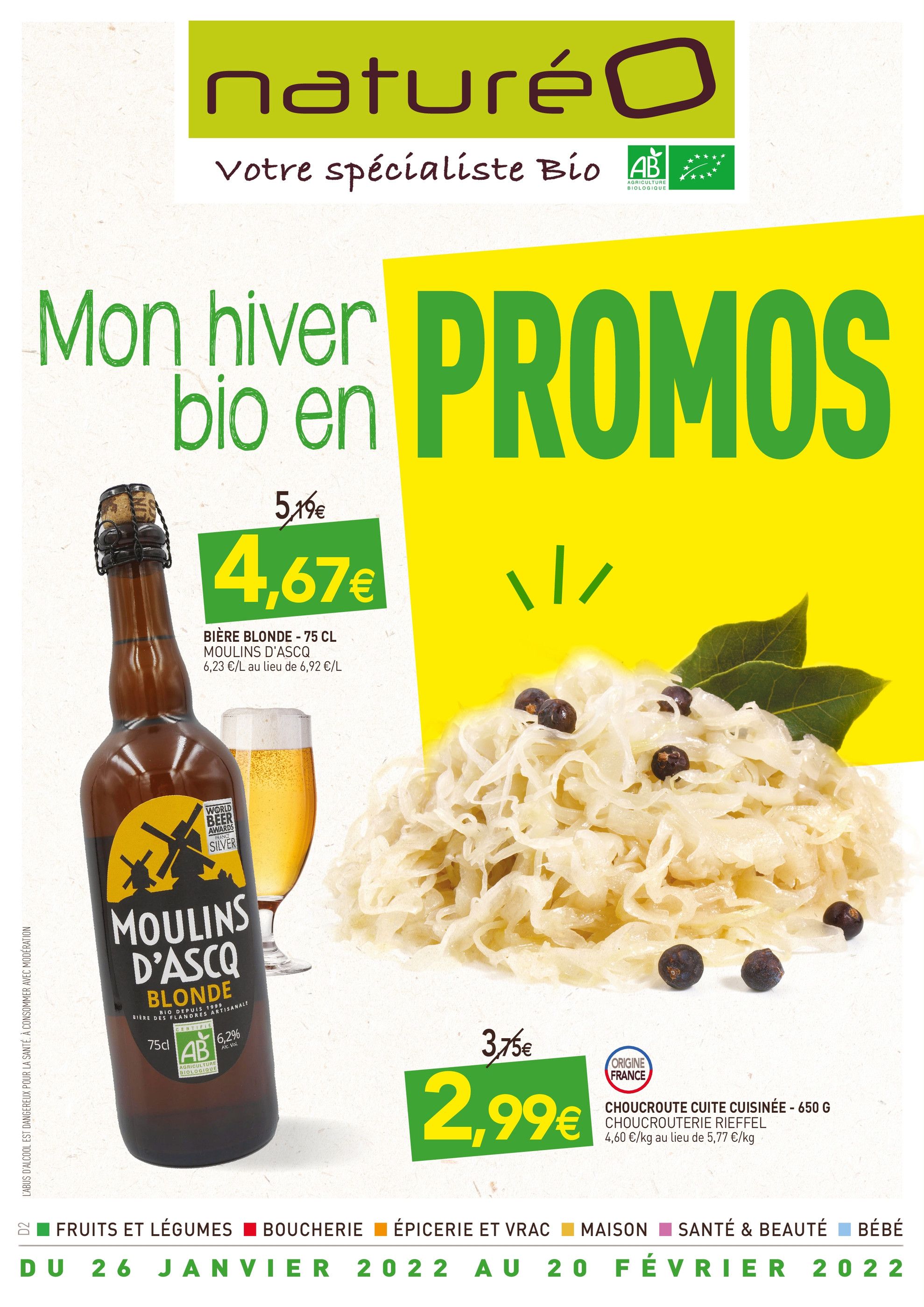 Catalogue NaturéO à Tours, avec 20 pages Prospectus NaturéO à Tours, "Mon hiver bio en PROMOS", 20 pages, 26/01/2022 - 20/02/2022