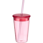 dm-drogerie markt - Trinkbecher mit Deckel und Strohhalm aus Glas, rosa/rot (400 ml) Angebot im Prospekt Trinkbecher mit Deckel und Strohhalm aus Glas, rosa/rot (400 ml) bei dm-drogerie markt im Prospekt "" für 8,95 €