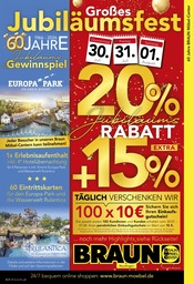 BRAUN Möbel-Center Möbel & Einrichtung Prospekt der aktuellen Woche mit 12 Seiten, gültig von 25.07.2026 bis 22.08.2026, in Bondorf und Umgebung Aktueller BRAUN Möbel-Center Möbel & Einrichtung Prospekt in Bondorf und Umgebung, "Großes Jubiläumsfest" mit 12 Seiten, 25.07.2026 - 22.08.2026
