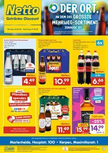 Cola im Netto Marken-Discount Prospekt "DER ORT, AN DEM DU IMMER AUSGEZEICHNETE PREISE FINDEST." mit 6 Seiten (Gummersbach)