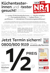 Aktueller XXXLutz Möbelhäuser Möbel & Einrichtung Prospekt in Dinslaken und Umgebung, "Küchentesterinnen und -tester gesucht!" mit 4 Seiten, 26.08.2024 - 22.09.2024