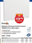 Radiateur électrique Orphée Connect 1000W 45,5 x 60cm blanc - hom4y en promo chez Screwfix Calais à 119,99 €