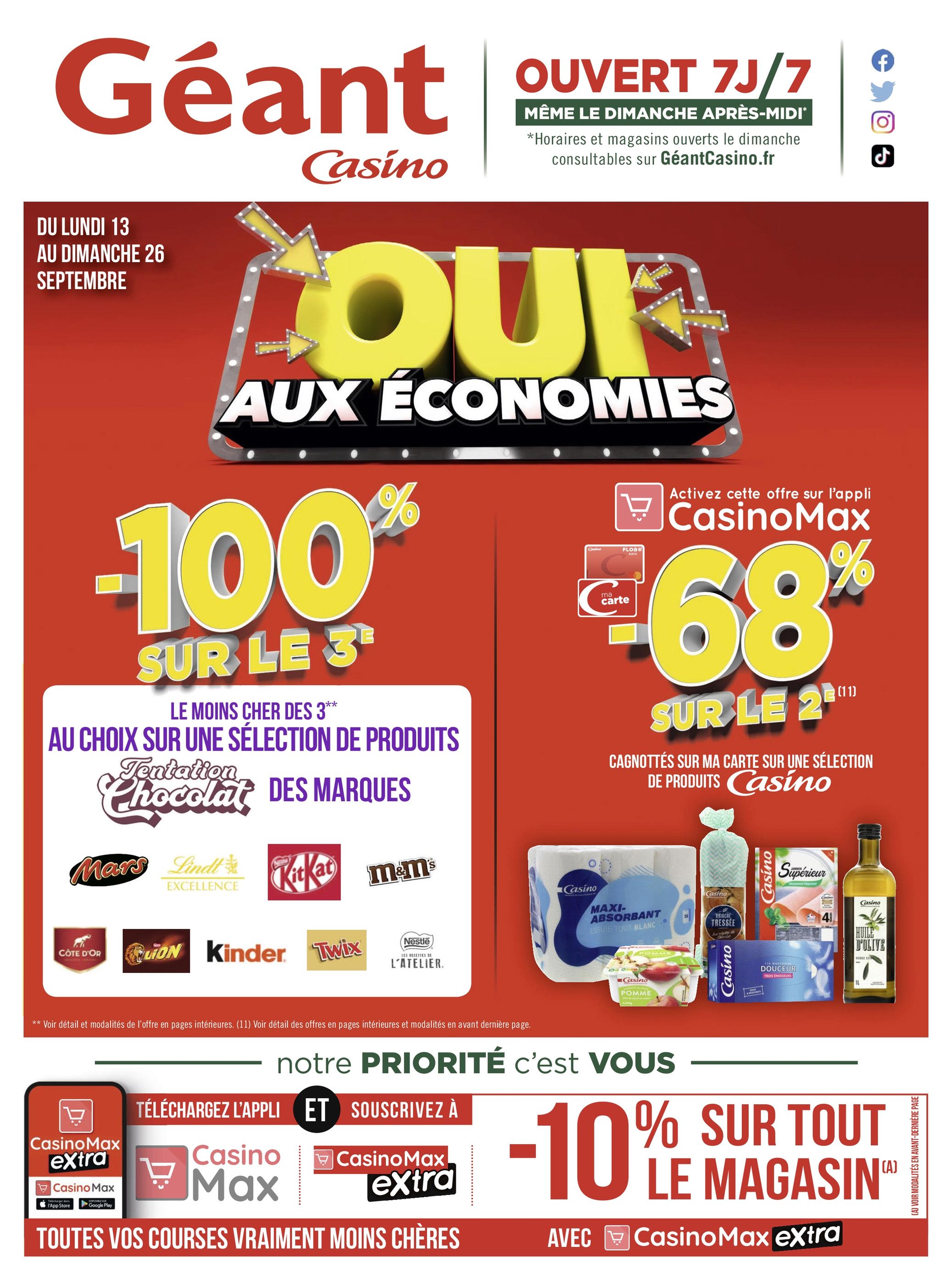 Catalogue Géant Casino à Courbevoie, avec 74 pages Prospectus Géant Casino à Courbevoie, "Oui aux économies", 74 pages, 13/09/2021 - 26/09/2021