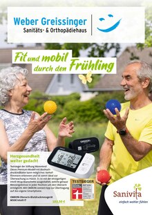 Blutdruckmessgerät im Weber Greissinger GmbH & Co. KG Sanitäts- und Orthopädiehaus Prospekt "Fit und mobil durch den Frühling" mit 6 Seiten (Heilbronn)