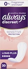 discreet Slipeinlagen Inkontinenz Sensitive Long Plus von always für 2,25 € bei dm-drogerie markt im Angebot discreet Slipeinlagen Inkontinenz Sensitive Long Plus von always im aktuellen dm-drogerie markt Prospekt