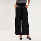 Pantalon effet crêpe taille élastiquée noir femme en promo chez La Halle Villeurbanne à 19,99 €