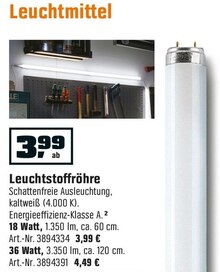 Leuchtstoffröhre bei OBI in Bergisch Gladbach Leuchtstoffröhre im Angebot bei OBI Bergisch Gladbach für 3,99 €