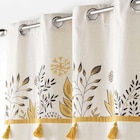 Promo Rideau tissu 100% coton écru à pompons jaune curry 140x240 cm à 17,59 € dans le catalogue Décor Discount à Carcassonne