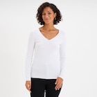 Promo T-shirt manches longues col en V coton blanc femme à 8,99 € dans le catalogue La Halle à Terville
