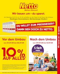 Netto Marken-Discount Prospekt für Reutlingen: "Wir bauen um - du sparst.", 2 Seiten, 01.07.2024 - 02.07.2024