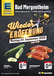 E center Supermarkt Prospekt der aktuellen Woche mit 4 Seiten, gültig von 07.09.2026 bis 12.09.2026, in Dörzbach und Umgebung Aktueller E center Supermarkt Prospekt in Dörzbach und Umgebung, "Wir lieben Lebensmittel!" mit 4 Seiten, 07.09.2026 - 12.09.2026