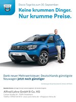 Dacia Prospekt für Ostfildern mit 4 Seiten Dacia Prospekt für Ostfildern: "Keine krummen Dinger. Nur krumme Preise.", 4 Seiten, 07.09.2020 - 30.09.2020