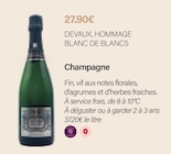 Hommage Blanc de Blancs Champagne - DEVAUX - Monoprix Italie à Le Kremlin-Bicètre Hommage Blanc de Blancs Champagne - DEVAUX en promo chez Monoprix Italie Le Kremlin-Bicètre à 27,90 €
