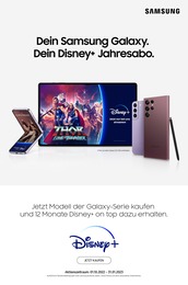 Samsung Prospekt "Dein Samsung Galaxy. Dein Disney+ Jahresabo." für Duisburg, 5 Seiten, 01.12.2022 - 16.12.2022