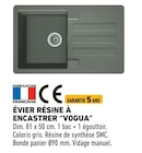 Évier résine à encastrer "Vogua" en promo chez Brico Cash Avignon