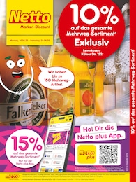 Netto Marken-Discount Prospekt für Leverkusen mit 2 Seiten Netto Marken-Discount Prospekt für Leverkusen: "10% auf das gesamte Mehrweg-Sortiment", 2 Seiten, 18.08.2025 - 23.08.2025