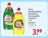 Handspülmittel Konzentrat Vorratsgröße Original oder Zitrone von Fairy im aktuellen Rossmann Prospekt für 3,99 €