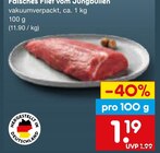 Aktuelle Rindfleisch Angebote bei Netto Marken-Discount in Siegen (Universitätsstadt) Aktuelles Falsches Filet vom Jungbullen Angebot bei Netto Marken-Discount in Siegen (Universitätsstadt) ab 1,19 €