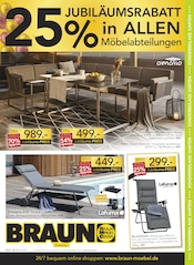 BRAUN Möbel-Center Möbel & Einrichtung Prospekt der aktuellen Woche mit 4 Seiten, gültig von 30.07.2025 bis 26.08.2025, in Bad Krozingen und Umgebung Aktueller BRAUN Möbel-Center Möbel & Einrichtung Prospekt in Bad Krozingen und Umgebung, "25% Jubiläumsrabatt" mit 4 Seiten, 30.07.2025 - 26.08.2025