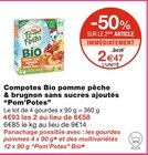 Compotes Bio pomme pêche & brugnon sans sucres ajoutés - Pom’Potes à 2,47 € dans le catalogue Monoprix