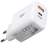IWC-4065 Charger 65W 1x USB-A, 1x USB-C  Schnellladegerät Angebote von ISY bei MediaMarkt Saturn Aschaffenburg für 24,99 €