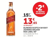 Blended Scotch Whisky 40° - JOHNNIE WALKER RED LABEL en promo chez Super U Chalon-sur-Saône à 13,65 €