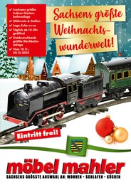 Möbel & Einrichtung Prospekt von Möbel Mahler Siebenlehn Werdau Möbel Mahler Siebenlehn Prospekt: "SACHSENS GRÖSSTE WEIHNACHTS-WUNDERWELT", 4 Seiten, 27.11.2023 - 30.12.2023