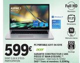 PC Portable A317-54-531E - Acer en promo chez E.Leclerc Schiltigheim à 599,00 €