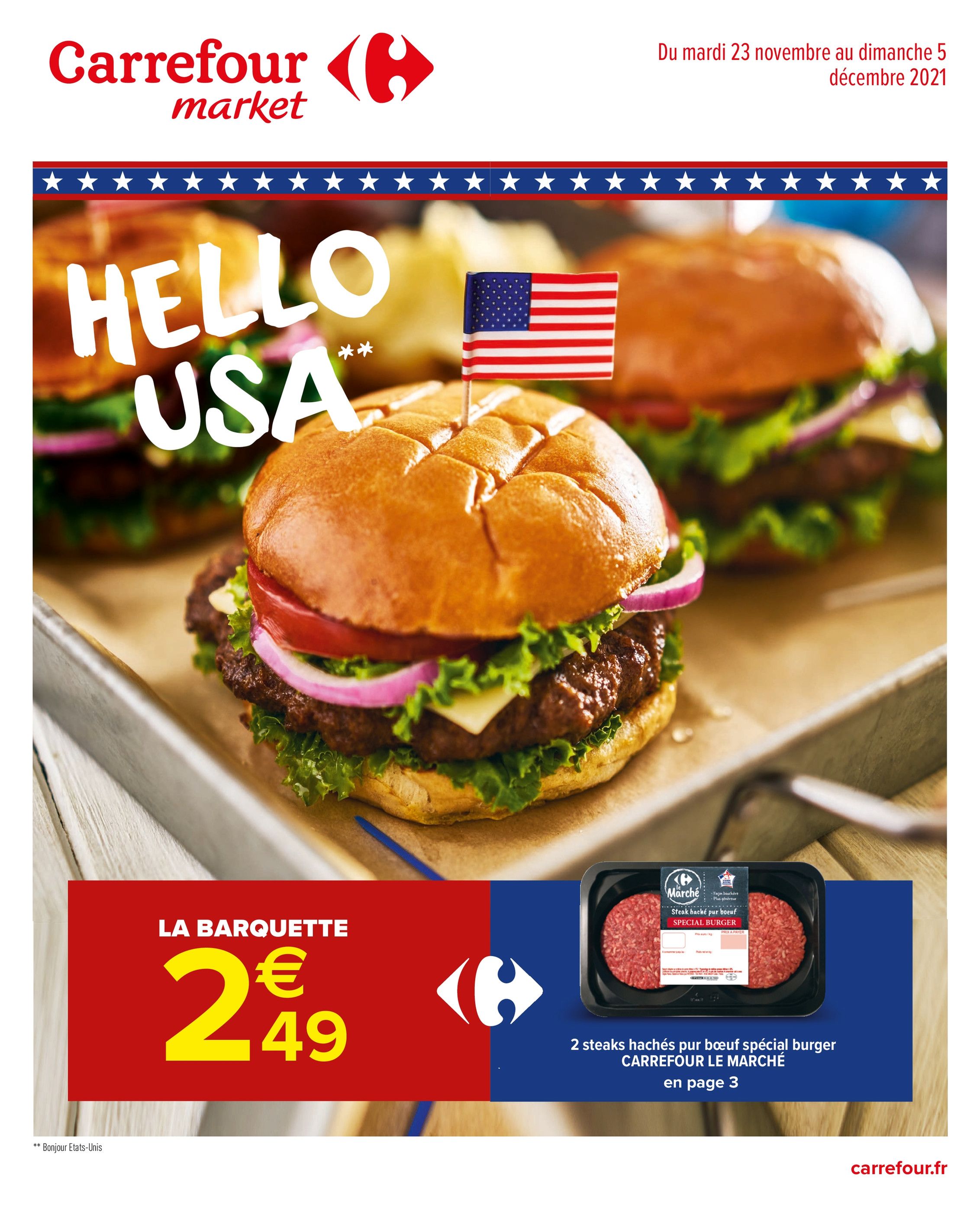 Catalogue Carrefour Market à Les Baumettes, avec 16 pages Prospectus Carrefour Market à Les Baumettes, "Hello USA", 16 pages, 23/11/2021 - 05/12/2021