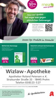mea - meine apotheke Prospekt der Woche "Unsere November-Angebote" Seite 1, 01.11.2025 bis 30.11.2025 für Stralsund Aktueller mea - meine apotheke Prospekt "Unsere November-Angebote" Seite 1 von 4 Seiten für Stralsund