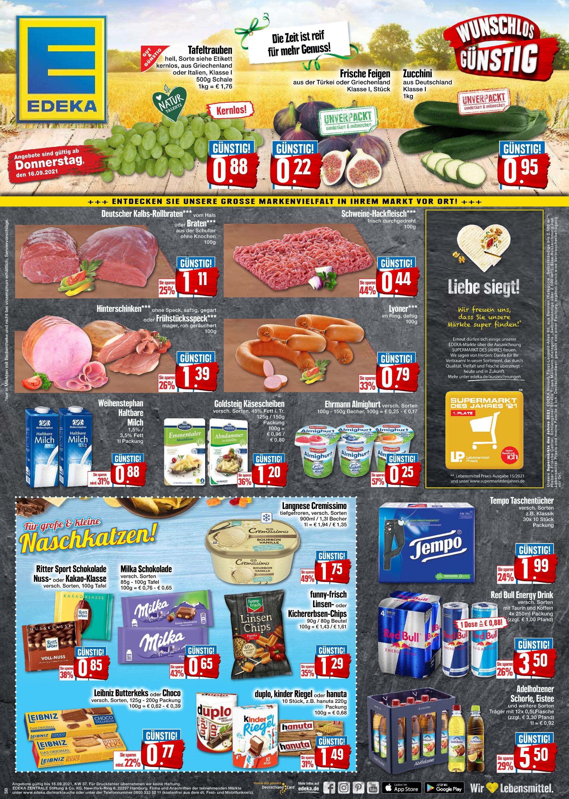 EDEKA Prospekt für Oberpöring mit 1 Seite EDEKA Prospekt für Oberpöring: "WUNSCHLOS GÜNSTIG", 1 Seite, 16.09.2021 - 18.09.2021
