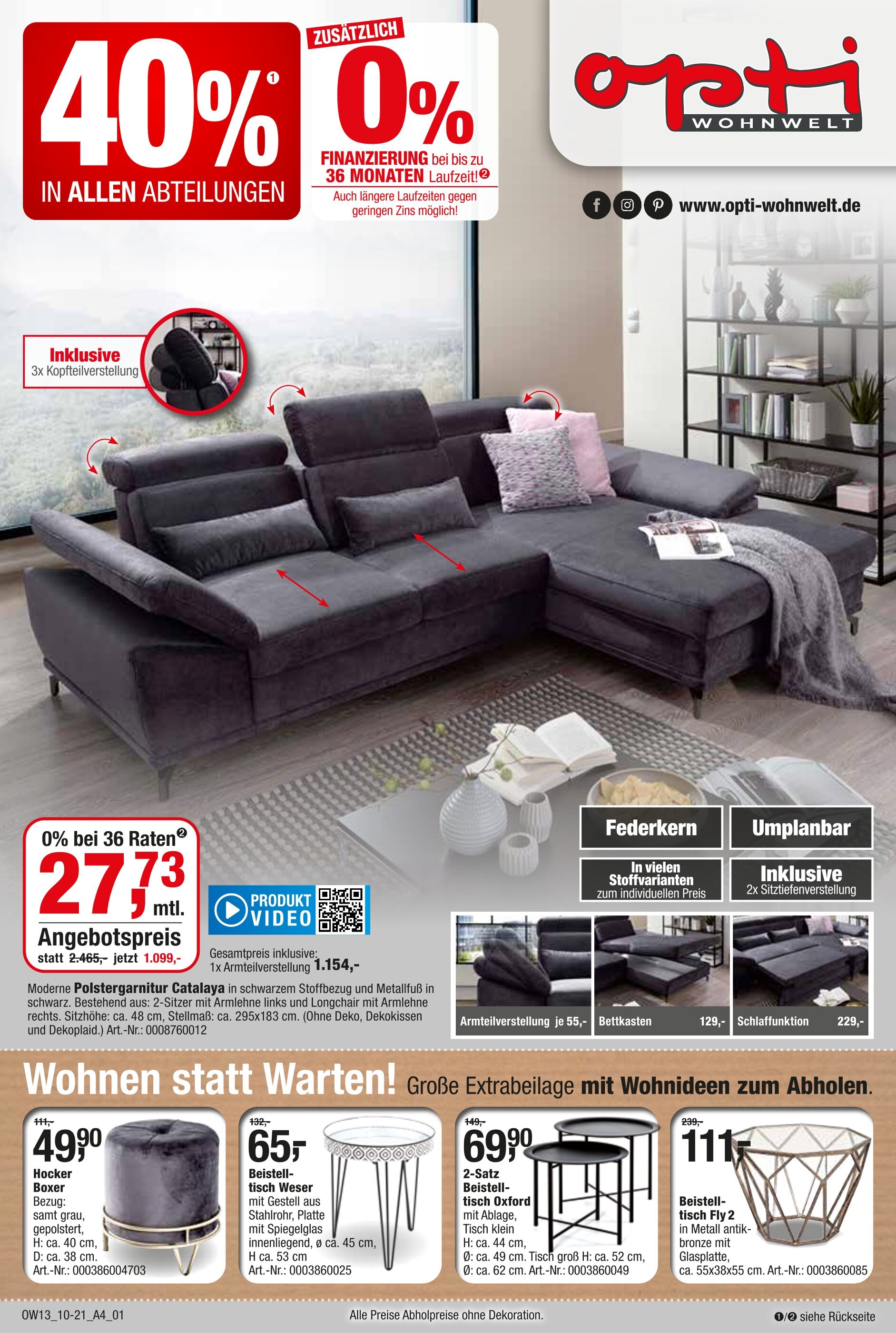 Opti-Wohnwelt Prospekt für Untergruppenbach mit 40 Seiten Opti-Wohnwelt Prospekt für Untergruppenbach: "40% IN ALLEN ABTEILUNGEN", 40 Seiten, 09.10.2021 - 30.10.2021