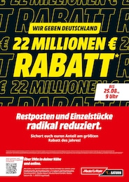 MediaMarkt Saturn Prospekt für München mit 1 Seite MediaMarkt Saturn Prospekt für München: "WIR GEBEN DEUTSCHLAND 22 MILLIONEN € RABATT", 1 Seite, 11.08.2025 - 25.08.2025