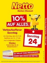 Netto Marken-Discount Prospekt für Weiden: "10% AUF ALLES.", 2 Seiten, 24.11.2024 - 24.11.2024