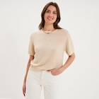 Pull manches courtes col rond beige femme dans le catalogue La Halle