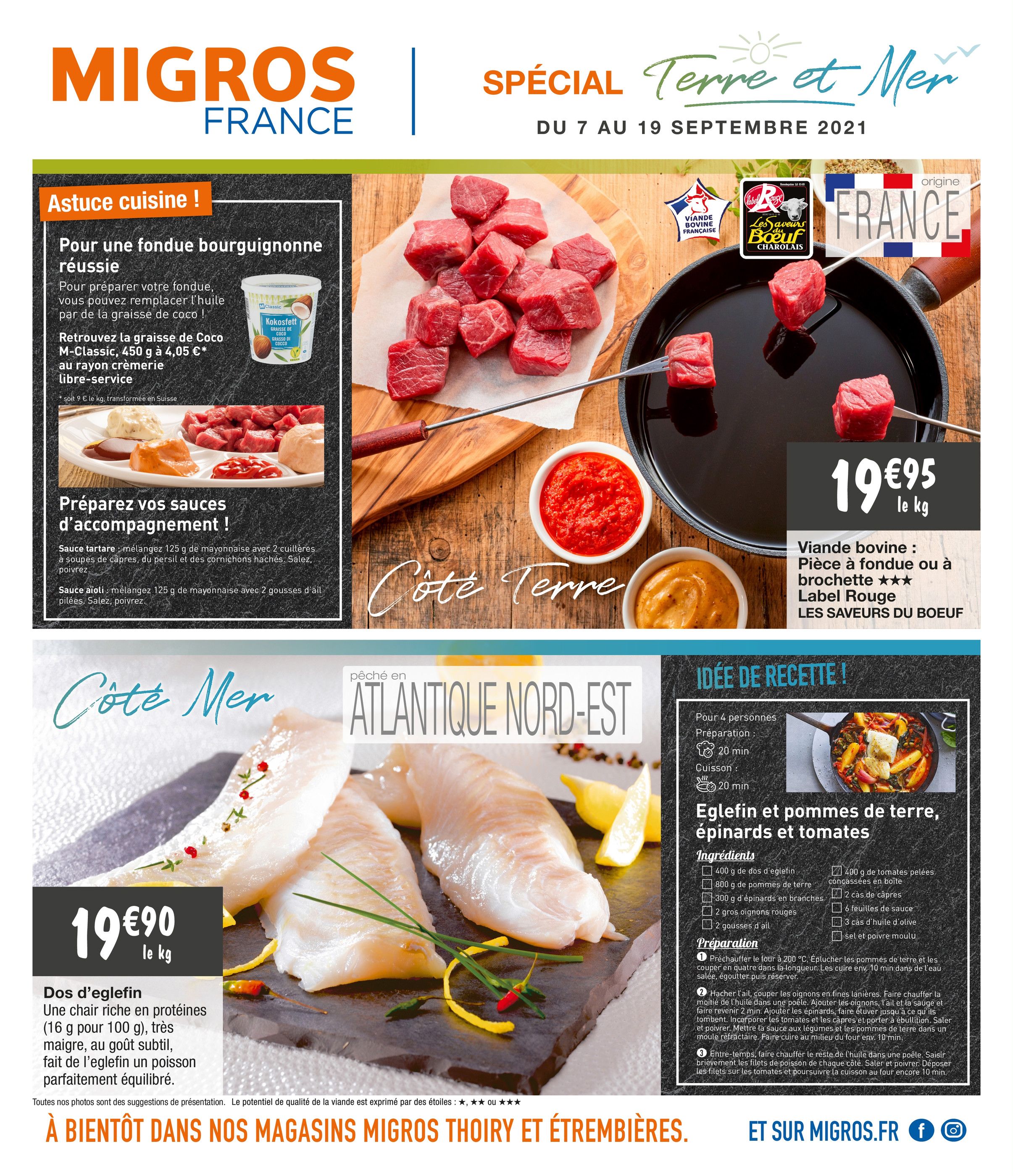 Catalogue Migros France à Ambilly, avec 8 pages Prospectus Migros France à Ambilly, "Spécial Terre et Mer", 8 pages, 07/09/2021 - 19/09/2021