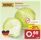 Weißkohl für 0,88 € bei Netto Marken-Discount im Angebot Weißkohl im aktuellen Netto Marken-Discount Prospekt