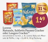 Naturals, Saltletts Pausen Cracker oder Laugen Cracker Angebote von Lorenz bei tegut Erlangen für 1,49 €