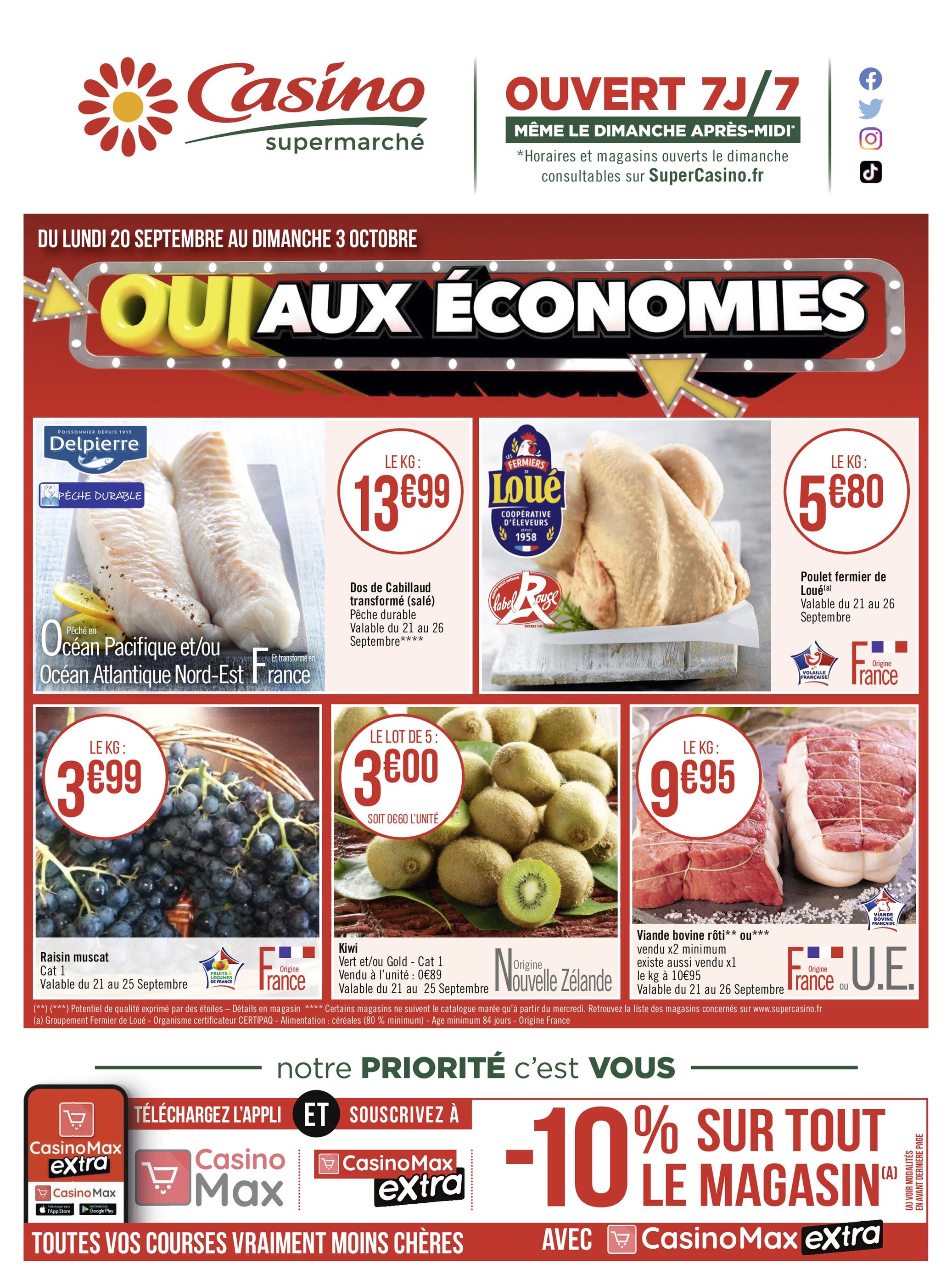 Catalogue Casino Supermarchés à Épinal, avec 38 pages Prospectus Casino Supermarchés à Épinal, "Oui aux économies", 38 pages, 20/09/2021 - 03/10/2021