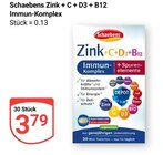 Zink + C + D3 + B12 Immun-Komplex im Angebot bei GLOBUS in Oberhausen Zink + C + D3 + B12 Immun-Komplex Angebote von Schaebens bei GLOBUS Oberhausen für 3,79 €