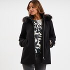Manteau zippé capuche fausse fourrure noir femme en promo chez La Halle Lille à 59,99 €