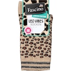 Socken im dm-drogerie markt Prospekt Socken mit Leo-Muster & Glitzer-Bund beige & schwarz Gr. 35-38 von Fascino im aktuellen dm-drogerie markt Prospekt für 2,65 €