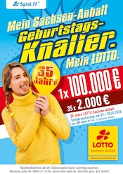 LOTTO Sachsen-Anhalt Weitere GeschĂ€fte Prospekt der aktuellen Woche mit 1 Seite, gĂŒltig von 27.09.2026 bis 10.10.2026, in Lenzen und Umgebung Aktueller LOTTO Sachsen-Anhalt Weitere GeschĂ€fte Prospekt in Lenzen und Umgebung, "Mein Sachsen - Anhalt Geburtstagsknaller. Mein Lotto." mit 1 Seite, 27.09.2026 - 10.10.2026