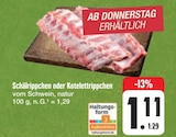 Schälrippchen oder Kotelettripppchen Angebote von Haltungsform 3 Außenklima bei E center Schweinfurt für 1,11 €