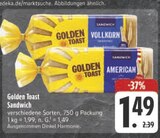 Sandwich Vollkorn im Angebot bei E center in Hof Sandwich Vollkorn Angebote von Golden Toast bei E center Hof für 1,49 €