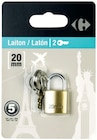Cadenas 20mm laiton - CARREFOUR - Supermarchés Match à Metz Cadenas 20mm laiton - CARREFOUR en promo chez Supermarchés Match Metz à 2,24 €