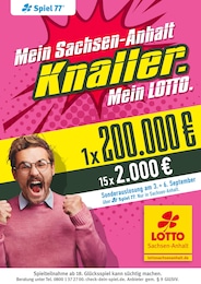 Lotto Sachsen-Anhalt Prospekt für Bonn mit 1 Seite Lotto Sachsen-Anhalt Prospekt für Bonn: "Mein Sachsen-Anhalt Knaller. Mein Lotto.", 1 Seite, 31.08.2025 - 06.09.2025