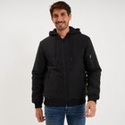 Veste bomber déperlante capuche amovible noir homme en promo chez La Halle Veste bomber déperlante capuche amovible noir homme dans le catalogue La Halle