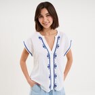 Blouse brodée manches courtes blanc femme dans le catalogue La Halle